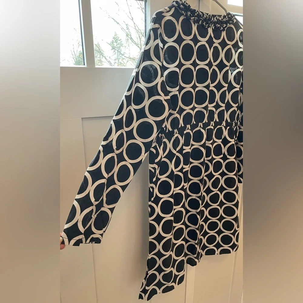 Mud pie Tunic Dress Bag Lady large black white preppy ruffle Mudpie